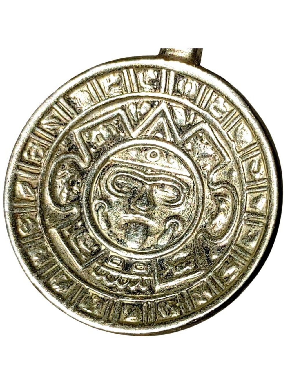 Mexican Spoon Aztec Calendar Warrior Head Jewelry Craft Vintage Silver Tone